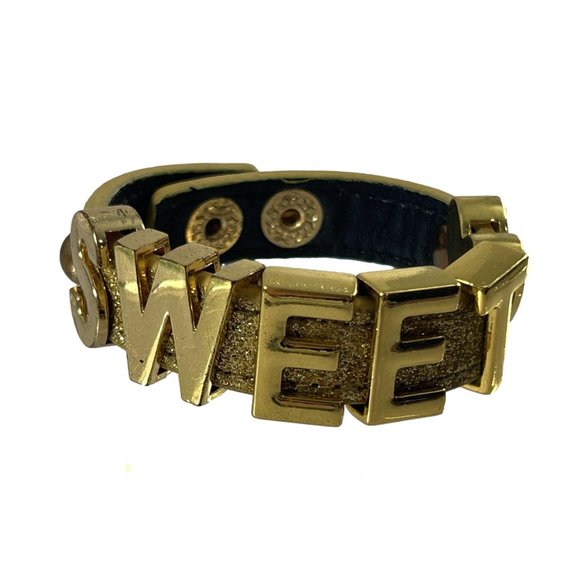 BCBG Generation Gold Tone Sweet Bracelet Slide Glitter Gangsta Mob Wife Cuff wit - Picture 8 of 8